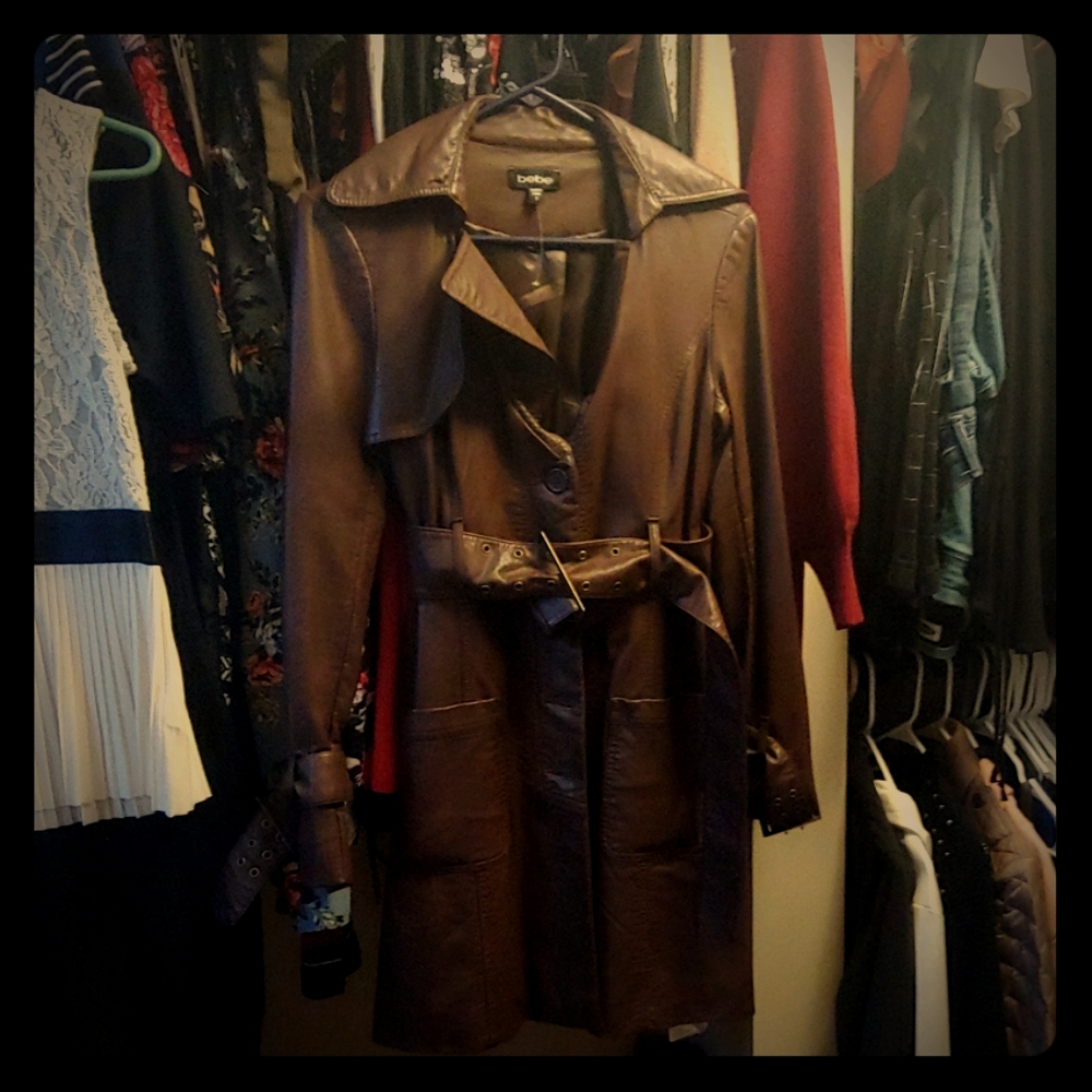 Faux leather bebe trench coat